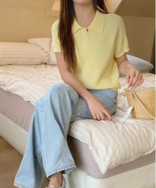 FINEnough(ファインナフ)の「鹿の子編みニットスキッパーポロ(ニット/セーター・レディース・イエロー/ホワイト/ピンク/グレー/ブルー・FREE)」の10枚目の写真