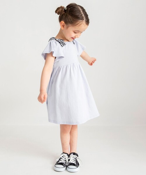 BRANSHES（ブランシェス）の「肩リボン半袖ワンピース（ワンピース・キッズ・アイボリー/サックスブルー・120/110/100/90/130/150/140）」の15枚目の写真