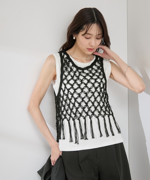 ROPE' PICNIC（ロペピクニック）の「かぎ針ビスチェ×タンクトップセット（ベスト・レディース・ブラック/キナリ・38）」の2枚目の写真
