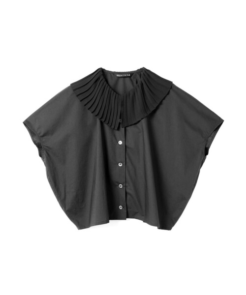 mizuiroind/ミズイロインド ブラウス 黒 綿100 フリーサイズ mizuiro ind プリーツカラーシャツ(シャツ/ブラウス