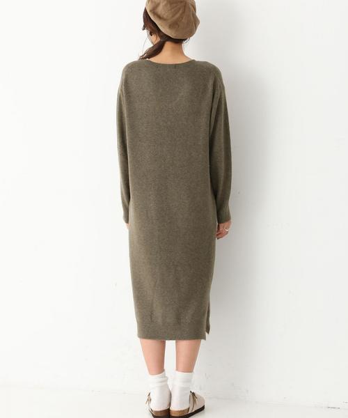 Another Edition（アナザーエディション）の「Vネックハイゲージワンピース/ AEFC V/N HGG OP（ワンピース・レディース・ベージュ/オリーブ/ネイビー・フリー）」の4枚目の写真