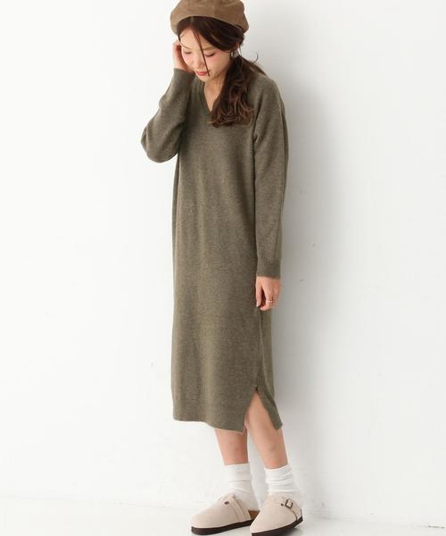 Another Edition（アナザーエディション）の「Vネックハイゲージワンピース/ AEFC V/N HGG OP（ワンピース・レディース・ベージュ/オリーブ/ネイビー・フリー）」の10枚目の写真