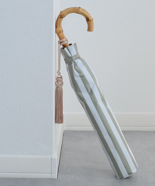 アシーナニューヨーク　折りたたみ日傘ストライプ　バンブーハンドル アシーナニューヨーク 折りたたみ日傘ストライプ バンブーハンドル