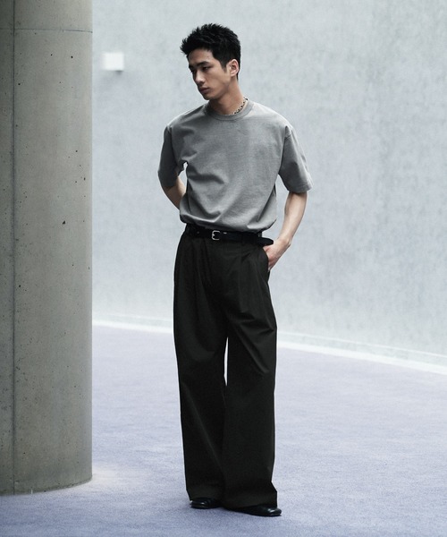 WYM LIDNM(ウィム バイ リドム)の「HIGH COUNT COTTON WIDE FLARE SLACKS(スラックス・メンズ・チャコールグレー/オリーブ系・S/M/L)」の3枚目の写真