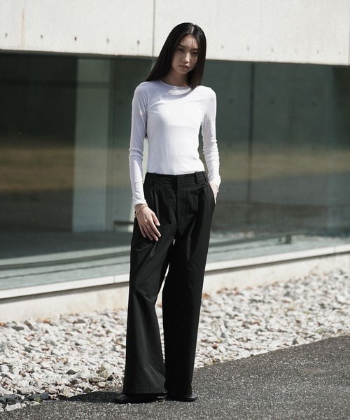 WYM LIDNM(ウィム バイ リドム)の「HIGH COUNT COTTON WIDE FLARE SLACKS(スラックス・メンズ・チャコールグレー/オリーブ系・S/M/L)」の5枚目の写真