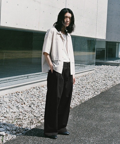 WYM LIDNM(ウィム バイ リドム)の「HIGH COUNT COTTON WIDE FLARE SLACKS(スラックス・メンズ・チャコールグレー/オリーブ系・S/M/L)」の8枚目の写真