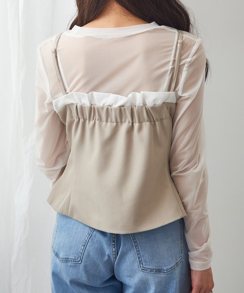 MAGASIN DE MODE Chou Chou（マガジンデモードシュシュ）の「【MAGASIN DE MODE Chou Chou】リネンタッチ×T/Cブロード フリル付きビスチェ XNN（キャミソール・レディース・グレー/ブラック/ライトベージュ・FREE）」の16枚目の写真