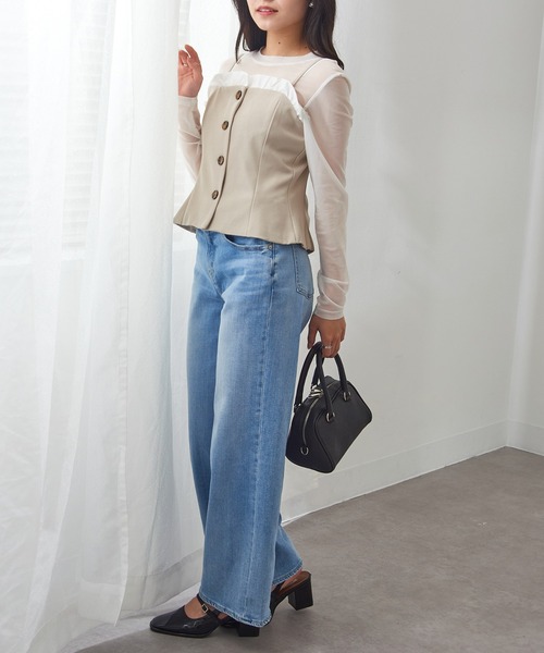 MAGASIN DE MODE Chou Chou（マガジンデモードシュシュ）の「【MAGASIN DE MODE Chou Chou】リネンタッチ×T/Cブロード フリル付きビスチェ XNN（キャミソール・レディース・グレー/ブラック/ライトベージュ・FREE）」の17枚目の写真