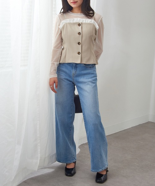 MAGASIN DE MODE Chou Chou（マガジンデモードシュシュ）の「【MAGASIN DE MODE Chou Chou】リネンタッチ×T/Cブロード フリル付きビスチェ XNN（キャミソール・レディース・グレー/ブラック/ライトベージュ・FREE）」の18枚目の写真