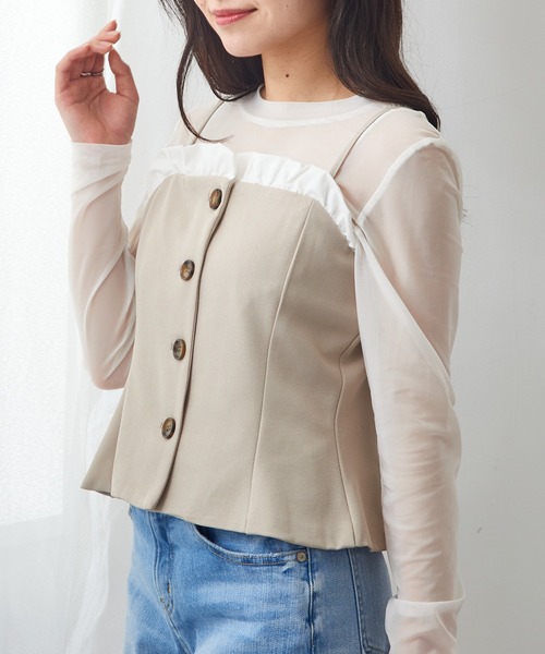 MAGASIN DE MODE Chou Chou（マガジンデモードシュシュ）の「【MAGASIN DE MODE Chou Chou】リネンタッチ×T/Cブロード フリル付きビスチェ XNN（キャミソール・レディース・グレー/ブラック/ライトベージュ・FREE）」の22枚目の写真