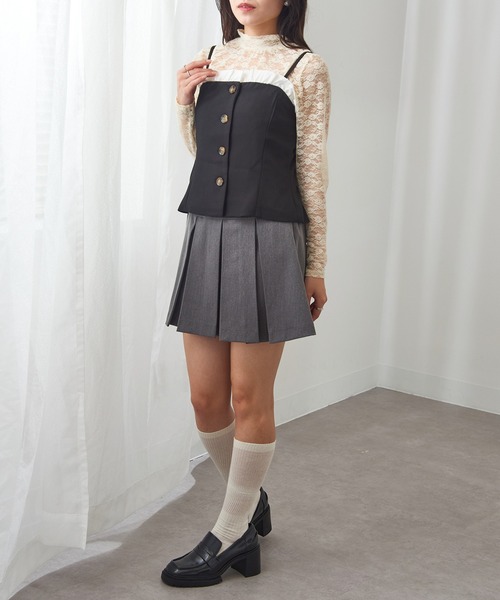 MAGASIN DE MODE Chou Chou（マガジンデモードシュシュ）の「【MAGASIN DE MODE Chou Chou】リネンタッチ×T/Cブロード フリル付きビスチェ XNN（キャミソール・レディース・グレー/ブラック/ライトベージュ・FREE）」の8枚目の写真