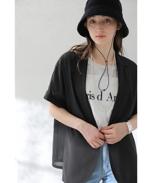 La TOTALITE(ラトータリテ)の「【洗える】シアーハーフスリーブジャケット(テーラードジャケット・レディース・ブラック/ベージュ・FREE)」の7枚目の写真