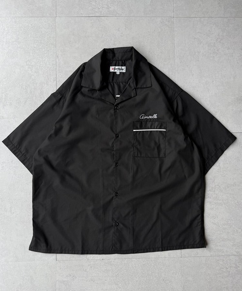 ボウリングシャツ 黒 AIRWALK/エアウォーク】ボーリングシャツ シャツ 半袖 刺繍 ポケ