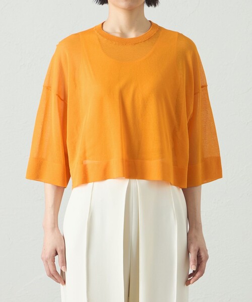 CAST:（キャストコロン）の「【イチオシ】シアーニットプルオーバー（ニット/セーター・レディース・ホワイト/オレンジ/ブラック・M）」の4枚目の写真