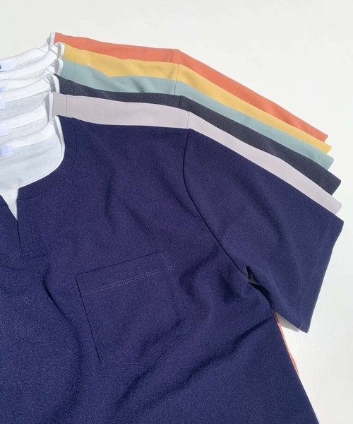 a.v.v（アーヴェヴェ）の「【接触冷感】梨地フェイクレイヤードカットソー【イージーケア/ストレッチ】（Tシャツ/カットソー・メンズ・ライトグレー/ネイビー/イエロー/ミント/チャコールグレー/オレンジ・48/50/46）」の4枚目の写真