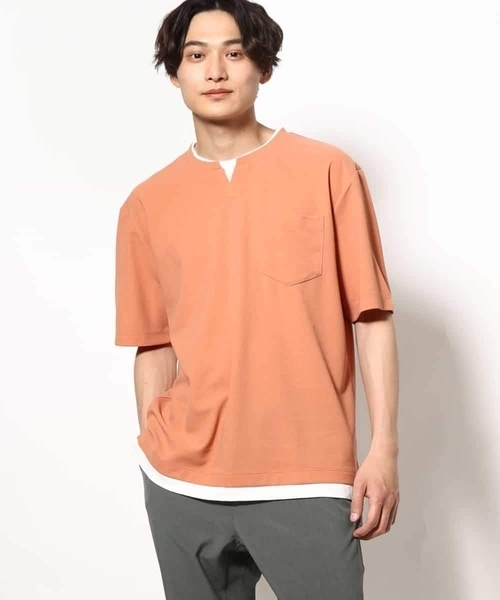 a.v.v（アーヴェヴェ）の「【接触冷感】梨地フェイクレイヤードカットソー【イージーケア/ストレッチ】（Tシャツ/カットソー・メンズ・ライトグレー/ネイビー/イエロー/ミント/チャコールグレー/オレンジ・48/50/46）」の6枚目の写真