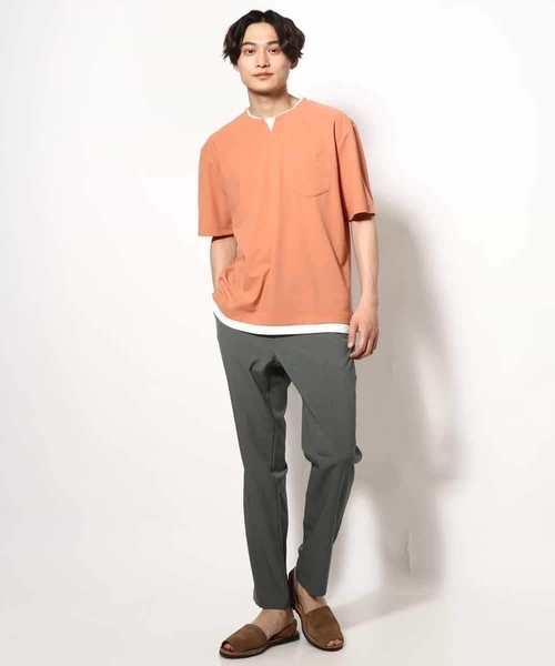 a.v.v（アーヴェヴェ）の「【接触冷感】梨地フェイクレイヤードカットソー【イージーケア/ストレッチ】（Tシャツ/カットソー・メンズ・ライトグレー/ネイビー/イエロー/ミント/チャコールグレー/オレンジ・48/50/46）」の13枚目の写真