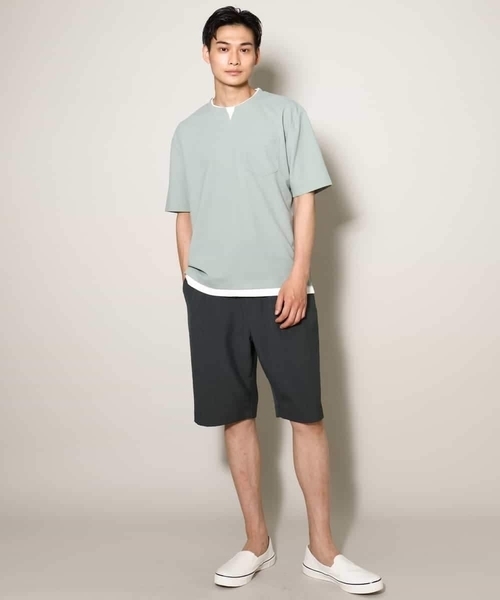 a.v.v（アーヴェヴェ）の「【接触冷感】梨地フェイクレイヤードカットソー【イージーケア/ストレッチ】（Tシャツ/カットソー・メンズ・ライトグレー/ネイビー/イエロー/ミント/チャコールグレー/オレンジ・48/50/46）」の17枚目の写真