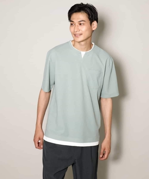 a.v.v（アーヴェヴェ）の「【接触冷感】梨地フェイクレイヤードカットソー【イージーケア/ストレッチ】（Tシャツ/カットソー・メンズ・ライトグレー/ネイビー/イエロー/ミント/チャコールグレー/オレンジ・48/50/46）」の22枚目の写真