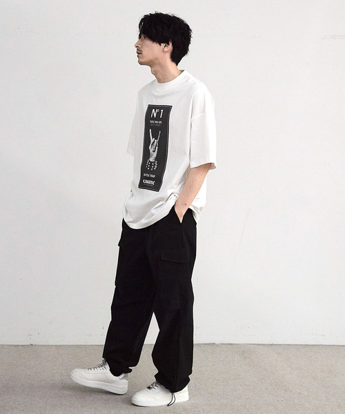 RATTLE TRAP(ラトルトラップ)の「【CHAOTIC】別注メロイックサインプリントオーバーサイズTシャツ(Tシャツ/カットソー・メンズ・ブラック/ホワイト・M/L/LL)」の9枚目の写真