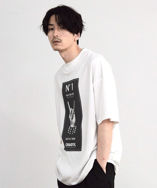 RATTLE TRAP(ラトルトラップ)の「【CHAOTIC】別注メロイックサインプリントオーバーサイズTシャツ(Tシャツ/カットソー・メンズ・ブラック/ホワイト・M/L/LL)」の13枚目の写真