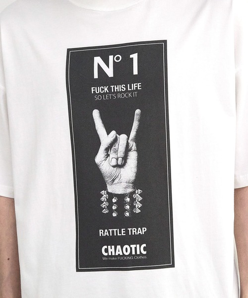 RATTLE TRAP(ラトルトラップ)の「【CHAOTIC】別注メロイックサインプリントオーバーサイズTシャツ(Tシャツ/カットソー・メンズ・ブラック/ホワイト・M/L/LL)」の16枚目の写真