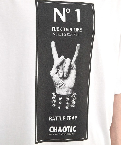 RATTLE TRAP(ラトルトラップ)の「【CHAOTIC】別注メロイックサインプリントオーバーサイズTシャツ(Tシャツ/カットソー・メンズ・ブラック/ホワイト・M/L/LL)」の17枚目の写真