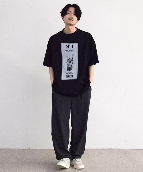 RATTLE TRAP(ラトルトラップ)の「【CHAOTIC】別注メロイックサインプリントオーバーサイズTシャツ(Tシャツ/カットソー・メンズ・ブラック/ホワイト・M/L/LL)」の18枚目の写真