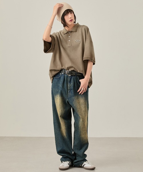 Snap club(スナップクラブ)の「【Snap club】ヴィンテージ加工 パウダーブリーチ メタルプレート半袖ポロシャツ(ポロシャツ・レディース・ブラック/サックスブルー/ブラウン/レッド・M/L)」の9枚目の写真
