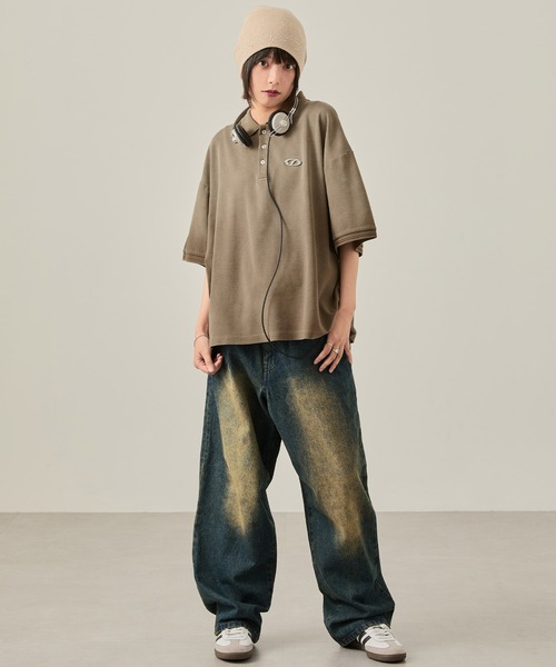 Snap club(スナップクラブ)の「【Snap club】ヴィンテージ加工 パウダーブリーチ メタルプレート半袖ポロシャツ(ポロシャツ・レディース・ブラック/サックスブルー/ブラウン/レッド・M/L)」の10枚目の写真