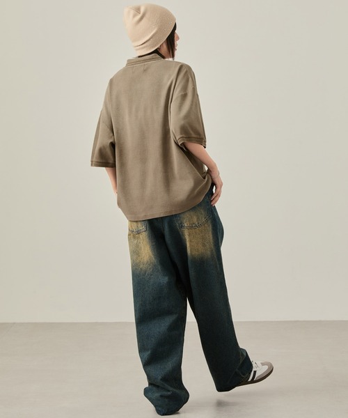 Snap club(スナップクラブ)の「【Snap club】ヴィンテージ加工 パウダーブリーチ メタルプレート半袖ポロシャツ(ポロシャツ・レディース・ブラック/サックスブルー/ブラウン/レッド・M/L)」の12枚目の写真