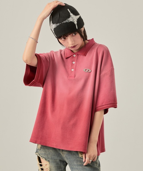 Snap club(スナップクラブ)の「【Snap club】ヴィンテージ加工 パウダーブリーチ メタルプレート半袖ポロシャツ(ポロシャツ・レディース・ブラック/サックスブルー/ブラウン/レッド・M/L)」の14枚目の写真