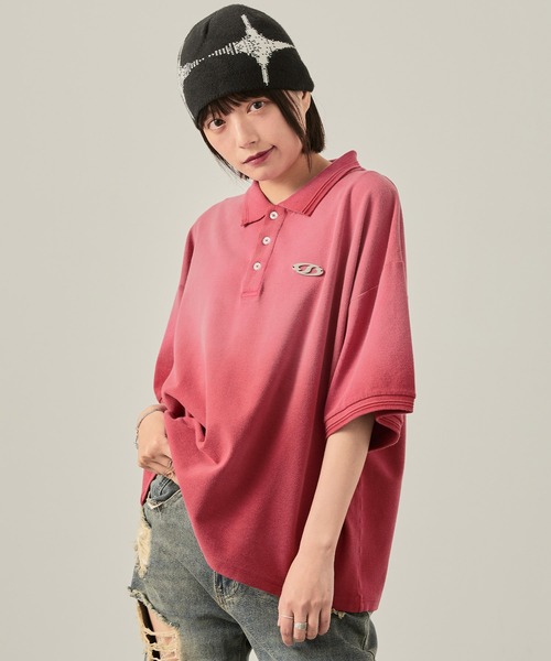 Snap club(スナップクラブ)の「【Snap club】ヴィンテージ加工 パウダーブリーチ メタルプレート半袖ポロシャツ(ポロシャツ・レディース・ブラック/サックスブルー/ブラウン/レッド・M/L)」の15枚目の写真