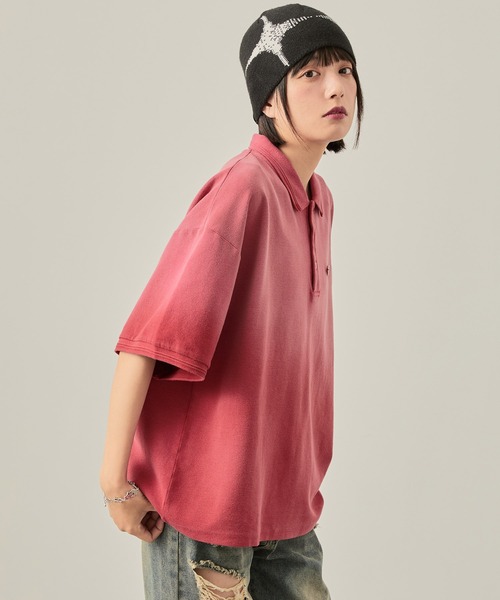 Snap club(スナップクラブ)の「【Snap club】ヴィンテージ加工 パウダーブリーチ メタルプレート半袖ポロシャツ(ポロシャツ・レディース・ブラック/サックスブルー/ブラウン/レッド・M/L)」の17枚目の写真