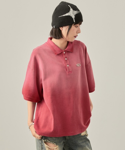 Snap club(スナップクラブ)の「【Snap club】ヴィンテージ加工 パウダーブリーチ メタルプレート半袖ポロシャツ(ポロシャツ・レディース・ブラック/サックスブルー/ブラウン/レッド・M/L)」の18枚目の写真