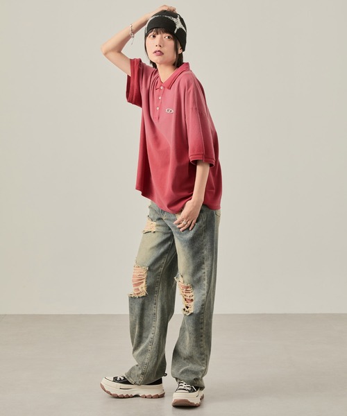 Snap club(スナップクラブ)の「【Snap club】ヴィンテージ加工 パウダーブリーチ メタルプレート半袖ポロシャツ(ポロシャツ・レディース・ブラック/サックスブルー/ブラウン/レッド・M/L)」の21枚目の写真