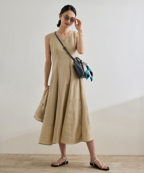 ROPE'(ロペ)の「【洗える】ブライトリネン パッチワンピース(ワンピース・レディース・ベージュ/ピンク・FREE)」の2枚目の写真