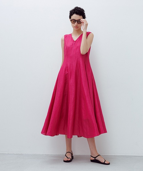 ROPE'(ロペ)の「【洗える】ブライトリネン パッチワンピース(ワンピース・レディース・ベージュ/ピンク・FREE)」の1枚目の写真