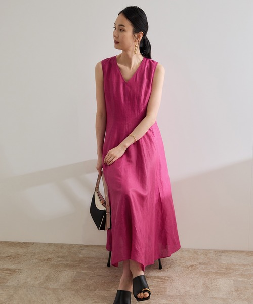 ROPE'(ロペ)の「【洗える】ブライトリネン パッチワンピース(ワンピース・レディース・ベージュ/ピンク・FREE)」の5枚目の写真