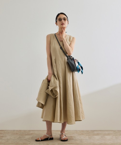 ROPE'(ロペ)の「【洗える】ブライトリネン パッチワンピース(ワンピース・レディース・ベージュ/ピンク・FREE)」の3枚目の写真