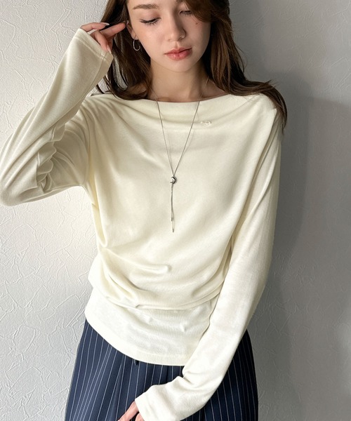 mily bilet(ミウィビレット)の「【mily bilet】アシメデザインで美しく。シェルボタン使いドレープカットソー(長袖)(Tシャツ/カットソー・レディース・ブラック/アイボリー/レッド/オートミール・LARGE/MEDIUM/SMALL/X-LARGE)」の8枚目の写真
