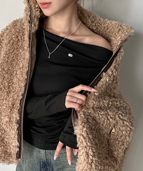mily bilet(ミウィビレット)の「【mily bilet】アシメデザインで美しく。シェルボタン使いドレープカットソー(長袖)(Tシャツ/カットソー・レディース・ブラック/アイボリー/レッド/オートミール・LARGE/MEDIUM/SMALL/X-LARGE)」の18枚目の写真