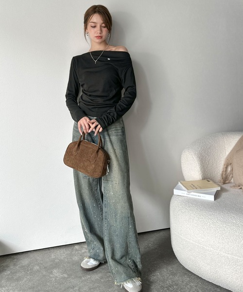 mily bilet(ミウィビレット)の「【mily bilet】アシメデザインで美しく。シェルボタン使いドレープカットソー(長袖)(Tシャツ/カットソー・レディース・ブラック/アイボリー/レッド/オートミール・LARGE/MEDIUM/SMALL/X-LARGE)」の14枚目の写真