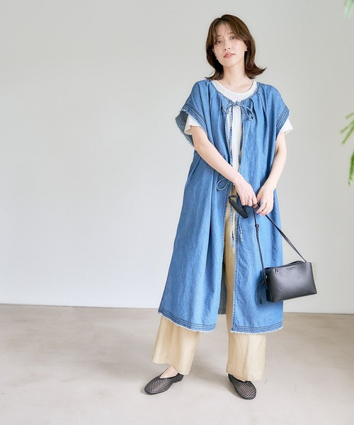 セール】ダブルフロントデニムリボンワンピース《CLIP denim