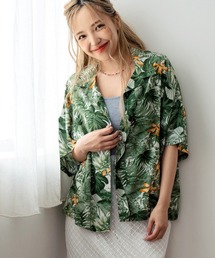 anap mimpi | ボタニカル柄 レーヨン 開襟 半袖 シャツ【セットアップ着用可】(シャツ/ブラウス)