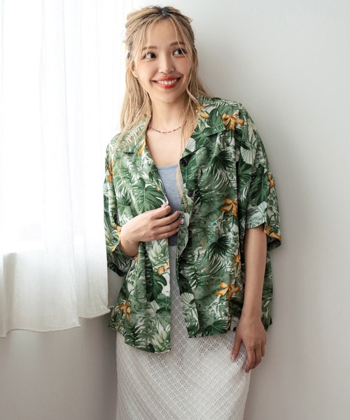 NICOLE 半袖シャツ レーヨン とろみ感 ドット柄 花柄 ボタニカル