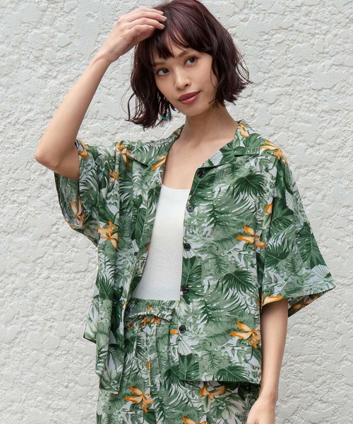 anap mimpi（アナップミンピ）の「ボタニカル柄 レーヨン 開襟 半袖 シャツ【セットアップ着用可】（シャツ/ブラウス・レディース・グリーン/ブラック・FREE）」の10枚目の写真