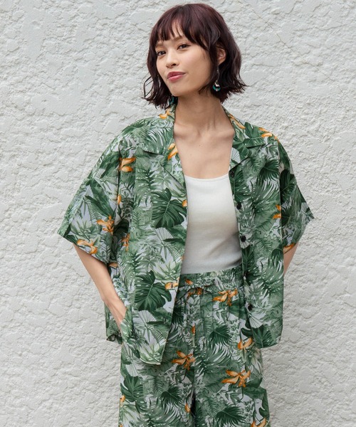 anap mimpi（アナップミンピ）の「ボタニカル柄 レーヨン 開襟 半袖 シャツ【セットアップ着用可】（シャツ/ブラウス・レディース・グリーン/ブラック・FREE）」の11枚目の写真