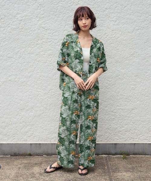 anap mimpi（アナップミンピ）の「ボタニカル柄 レーヨン 開襟 半袖 シャツ【セットアップ着用可】（シャツ/ブラウス・レディース・グリーン/ブラック・FREE）」の13枚目の写真