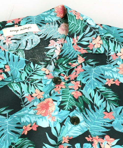 anap mimpi（アナップミンピ）の「ボタニカル柄 レーヨン 開襟 半袖 シャツ【セットアップ着用可】（シャツ/ブラウス・レディース・グリーン/ブラック・FREE）」の16枚目の写真
